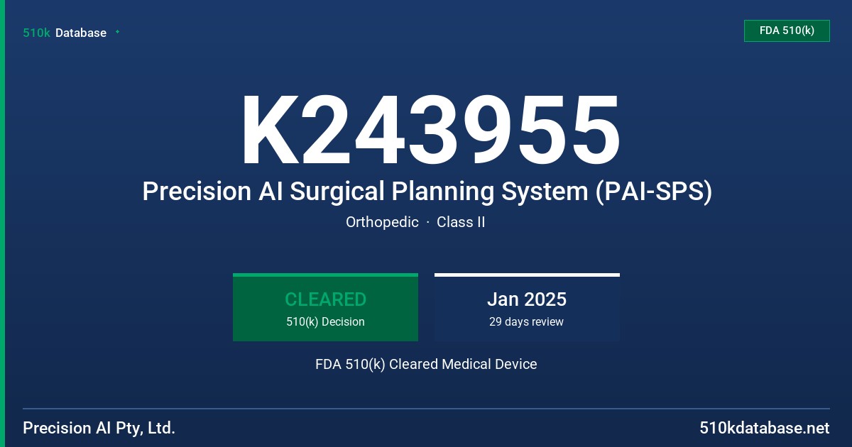 K243955 Precision AI Surgical Planning System (PAI-SPS) FDA 510(k) Cleared Medical Device