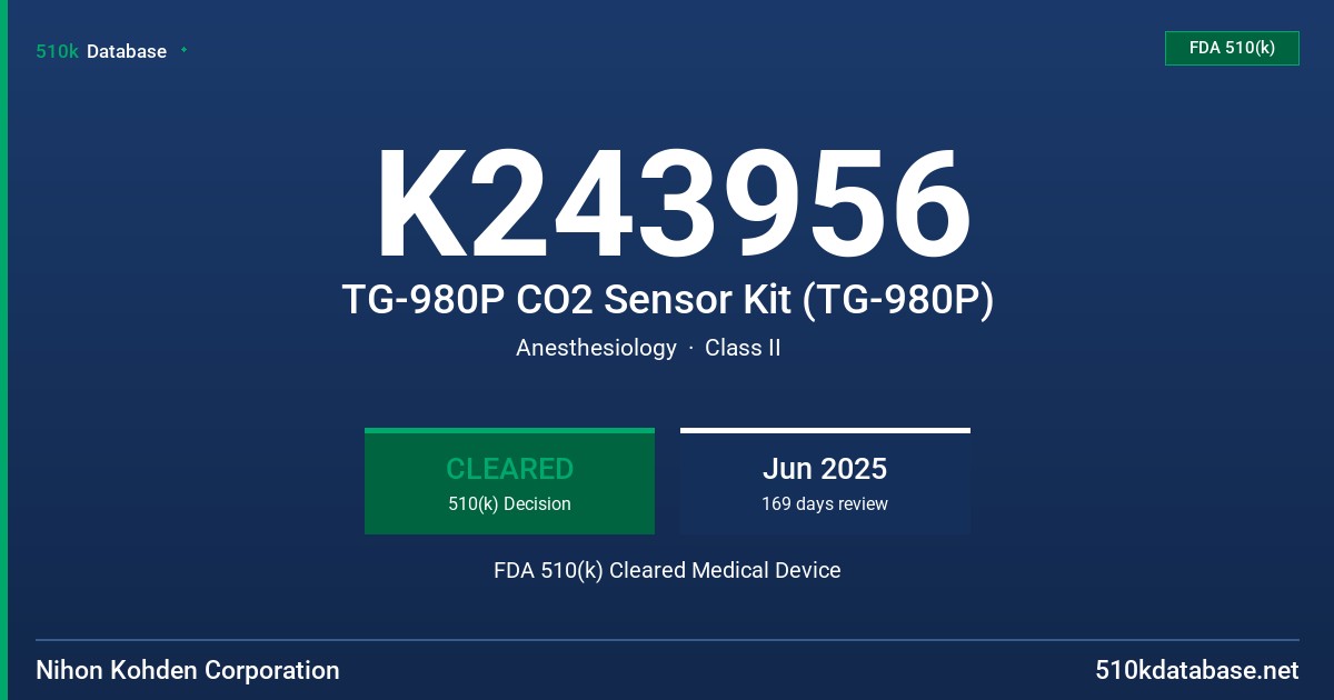 K243956 TG-980P CO2 Sensor Kit (TG-980P) FDA 510(k) Cleared Medical Device