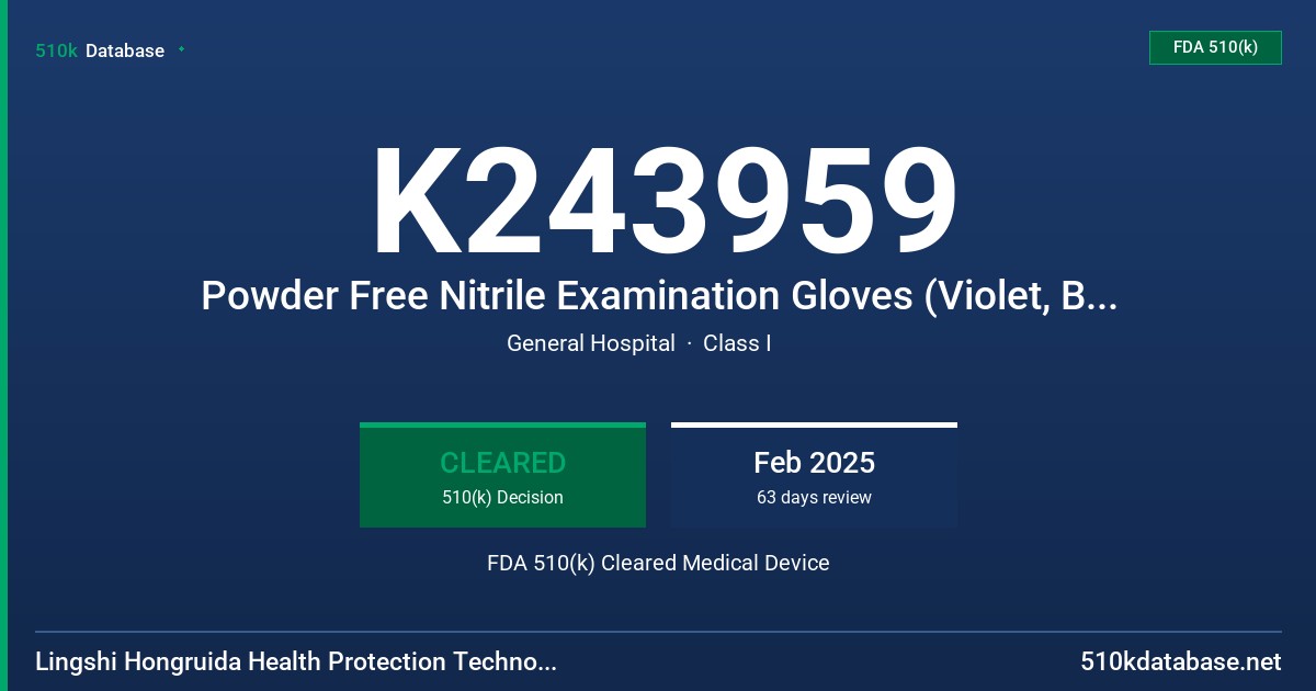 K243959 Powder Free Nitrile Examination Gloves (Violet, Black, Green), Tested for Use with Chemotherapy Drugs, Fentanyl Citrate and Select Other Drugs FDA 510(k) Cleared Medical Device
