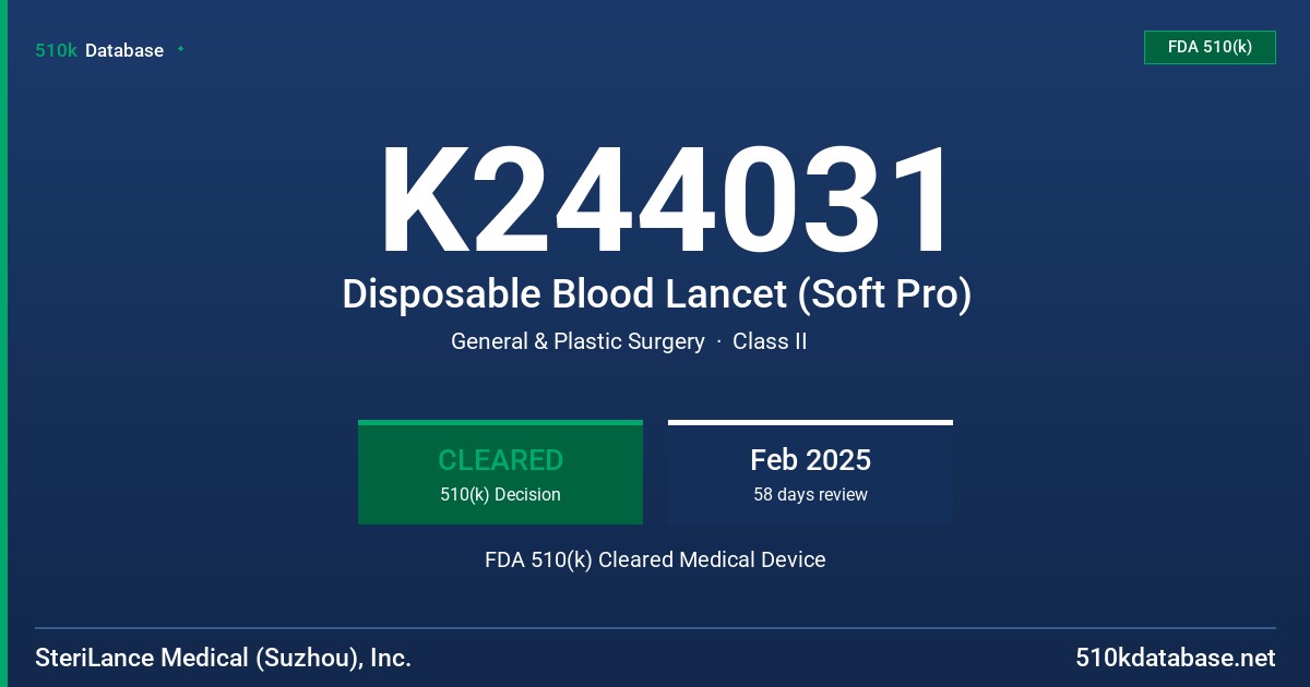 K244031 Disposable Blood Lancet (Soft Pro) FDA 510(k) Cleared Medical Device