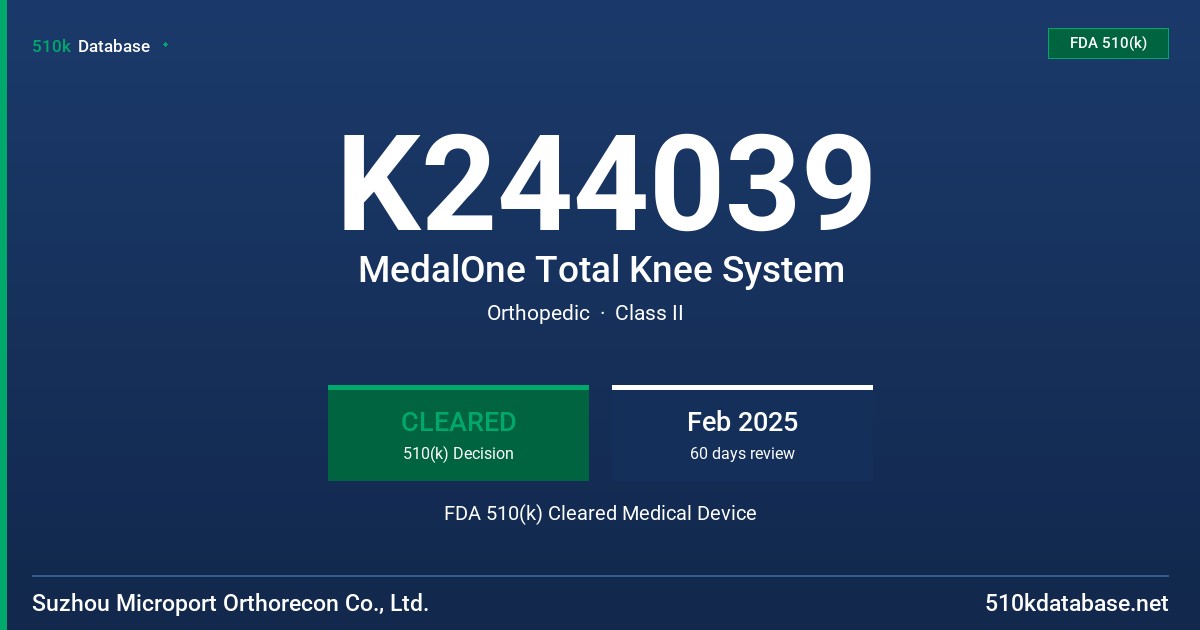 K244039 MedalOne Total Knee System FDA 510(k) Cleared Medical Device