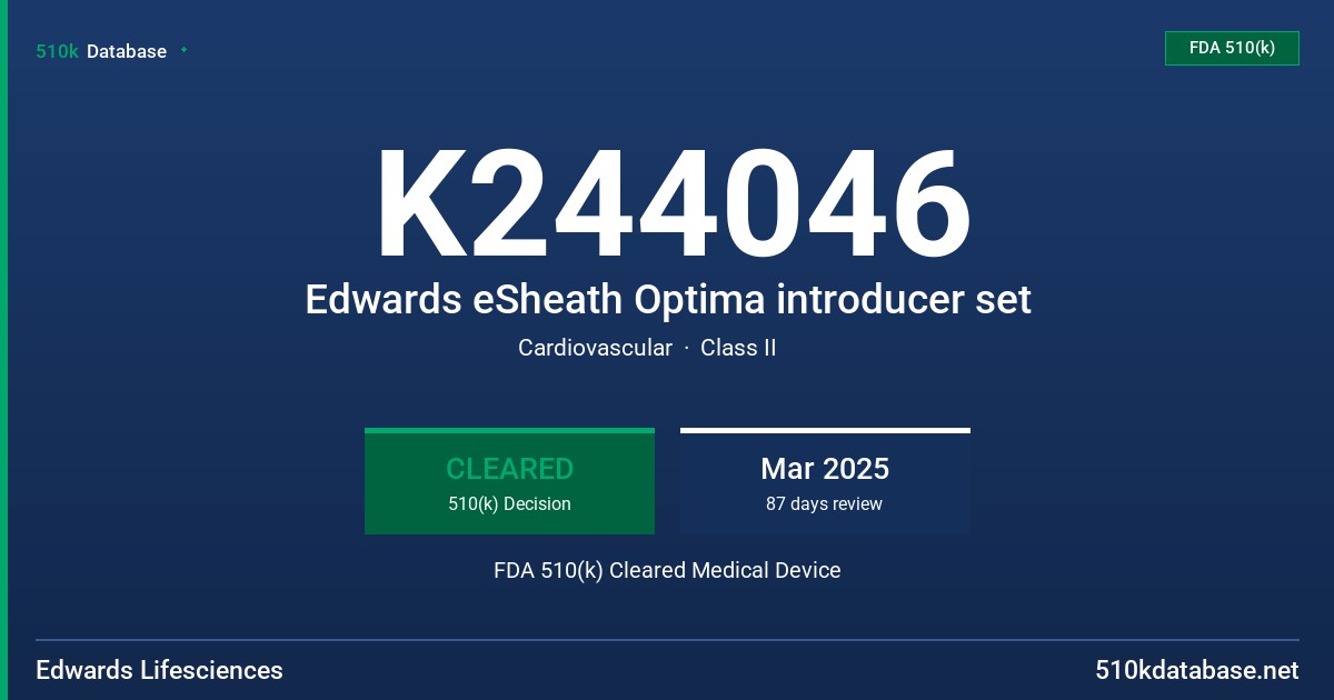 K244046 Edwards eSheath Optima introducer set FDA 510(k) Cleared Medical Device
