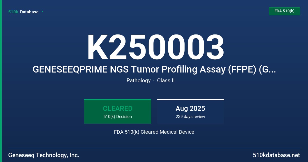 K250003 GENESEEQPRIME NGS Tumor Profiling Assay (FFPE) (GS6005) FDA 510(k) Cleared Medical Device
