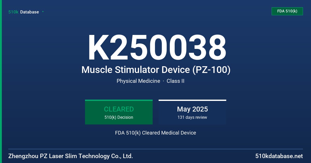 K250038 Muscle Stimulator Device (PZ-100) FDA 510(k) Cleared Medical Device