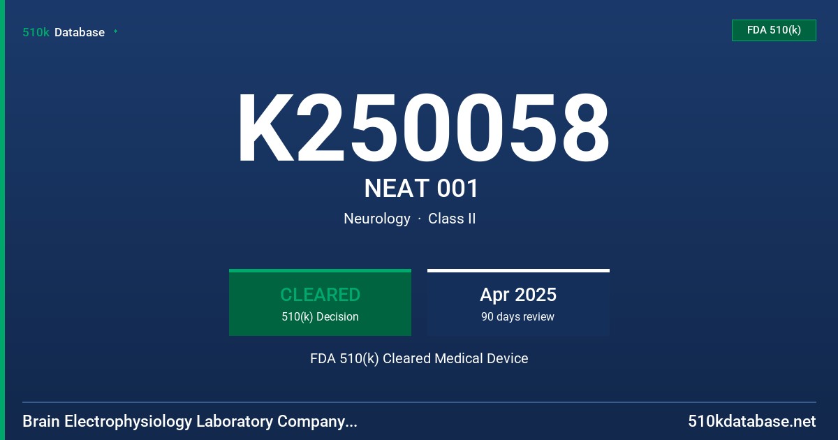K250058 NEAT 001 FDA 510(k) Cleared Medical Device
