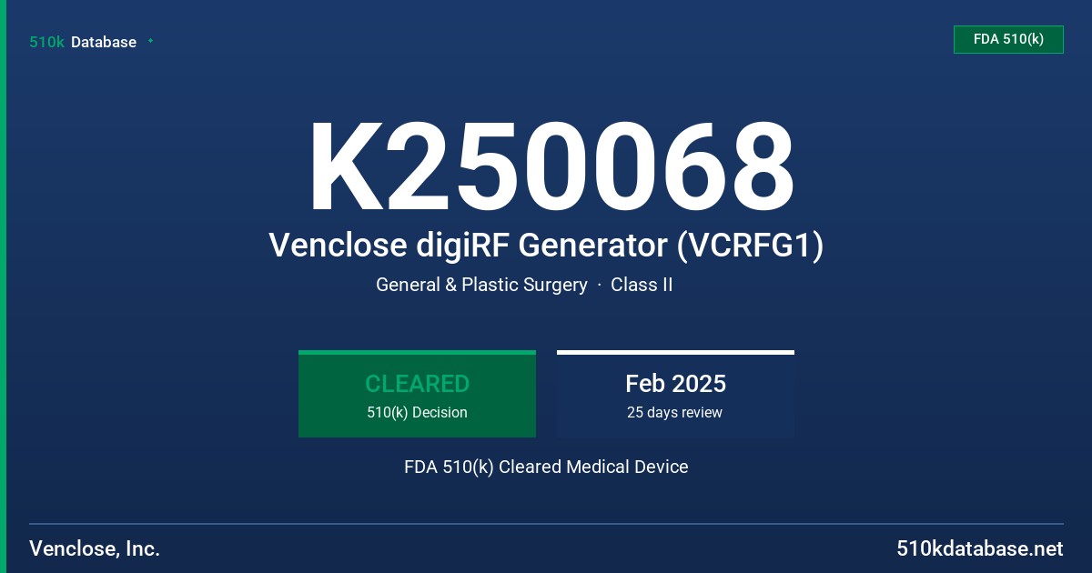K250068 Venclose digiRF Generator (VCRFG1) FDA 510(k) Cleared Medical Device