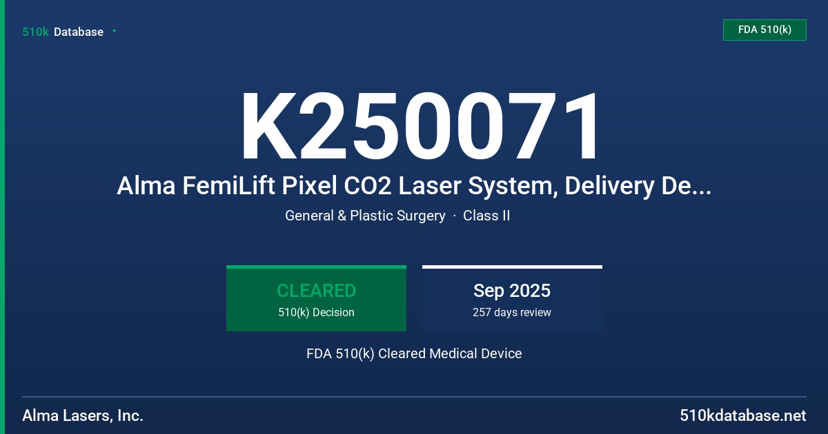K250071 Alma FemiLift Pixel CO2 Laser System, Delivery Devices and Accessories FDA 510(k) Cleared Medical Device