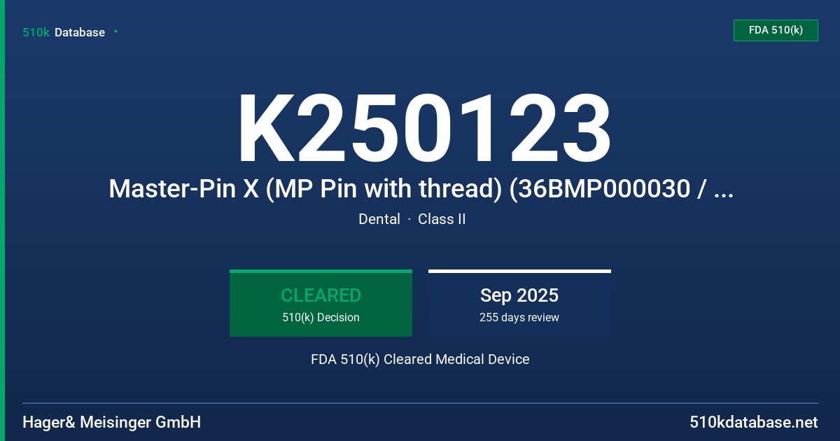 K250123 Master-Pin X (MP Pin with thread) (36BMP000030 / MP30) FDA 510(k) Cleared Medical Device