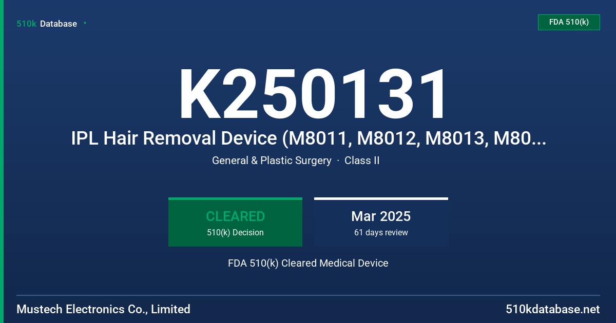 K250131 IPL Hair Removal Device (M8011, M8012, M8013, M8015, M8021, M8022, M8023, M8025, M7011, M7012, M7021, M7023) FDA 510(k) Cleared Medical Device