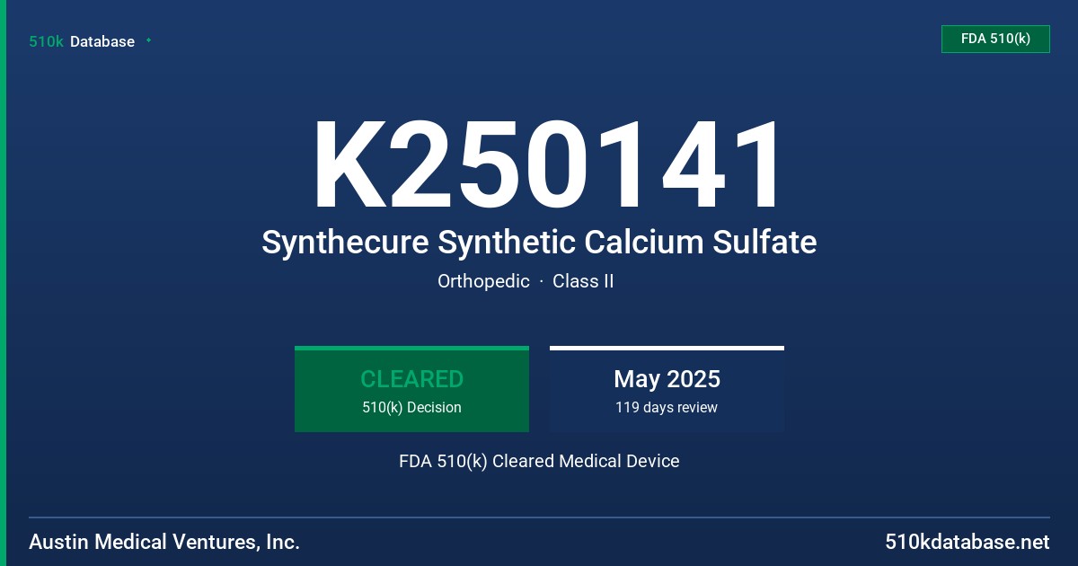 K250141 Synthecure Synthetic Calcium Sulfate FDA 510(k) Cleared Medical Device