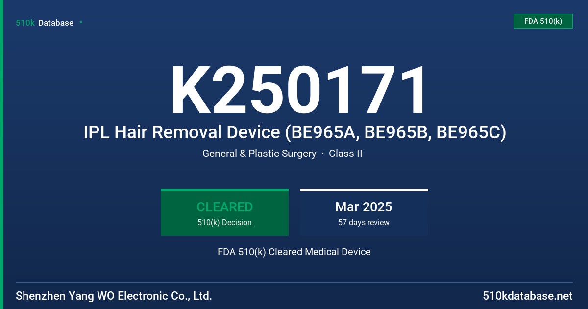 K250171 IPL Hair Removal Device (BE965A, BE965B, BE965C) FDA 510(k) Cleared Medical Device