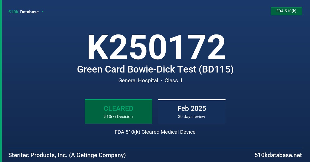 K250172 Green Card Bowie-Dick Test (BD115) FDA 510(k) Cleared Medical Device