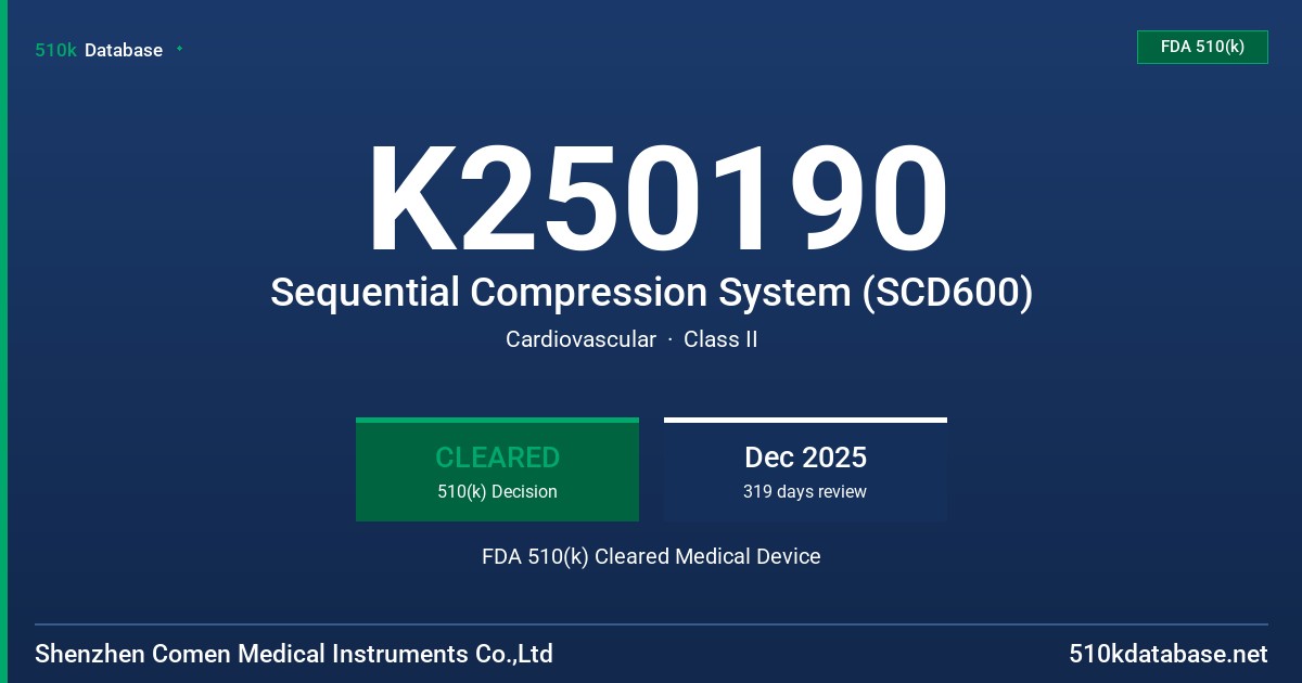 K250190 Sequential Compression System (SCD600) FDA 510(k) Cleared Medical Device