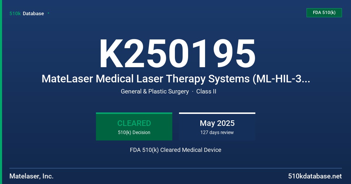 K250195 MateLaser Medical Laser Therapy Systems (ML-HIL-30, ML-HIL-60) FDA 510(k) Cleared Medical Device