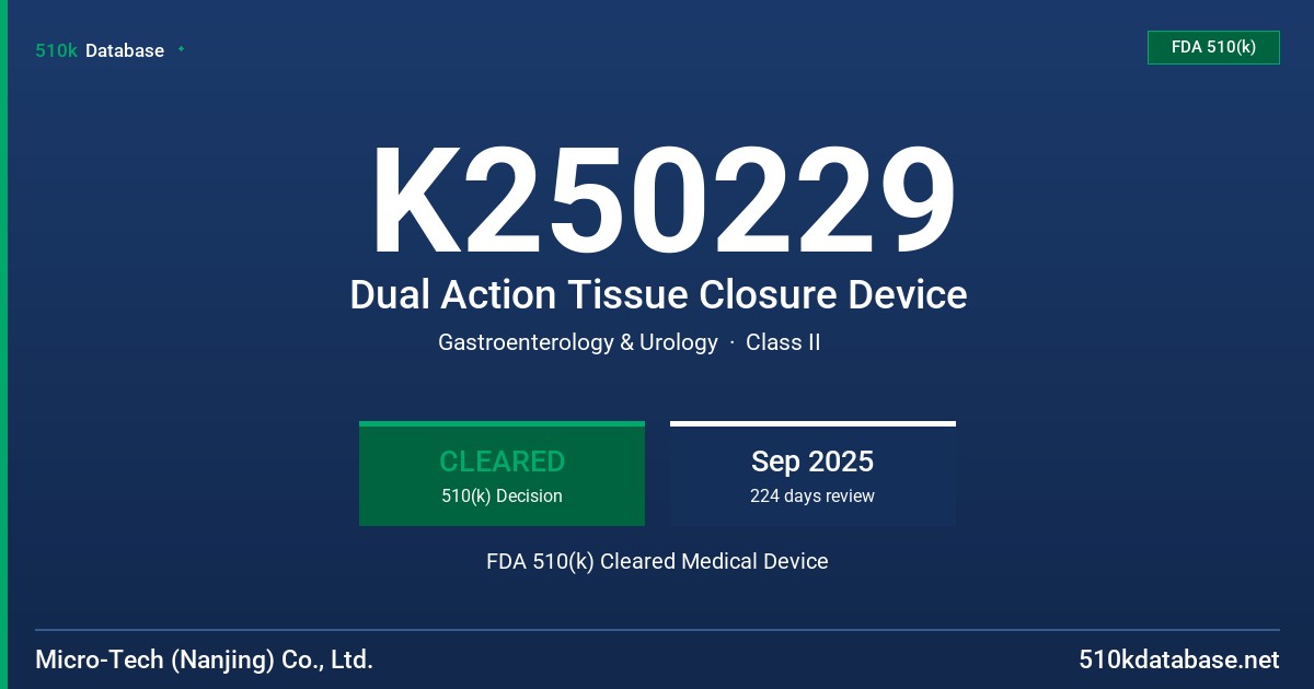 K250229 Dual Action Tissue Closure Device FDA 510(k) Cleared Medical Device
