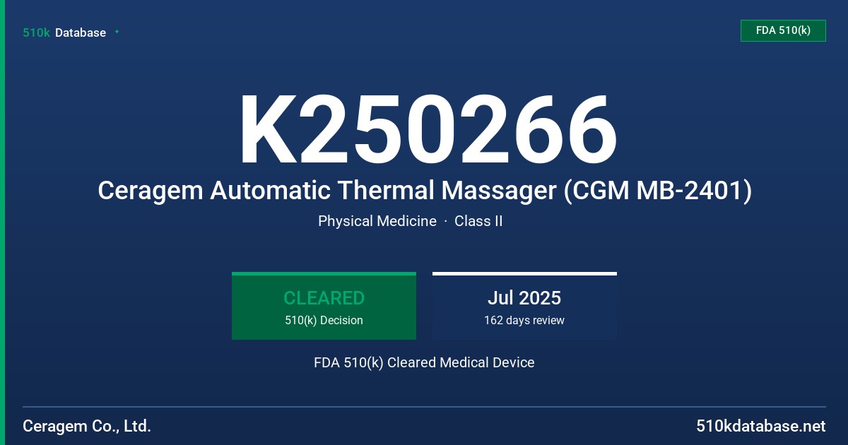 K250266 Ceragem Automatic Thermal Massager (CGM MB-2401) FDA 510(k) Cleared Medical Device