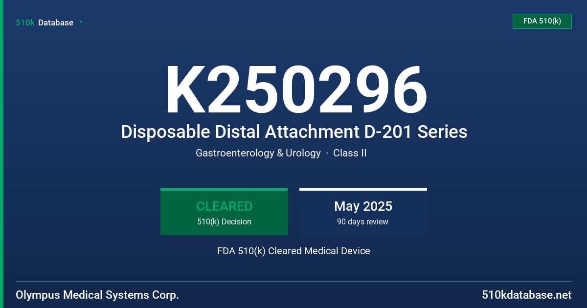 K250296 Disposable Distal Attachment D-201 Series FDA 510(k) Cleared Medical Device