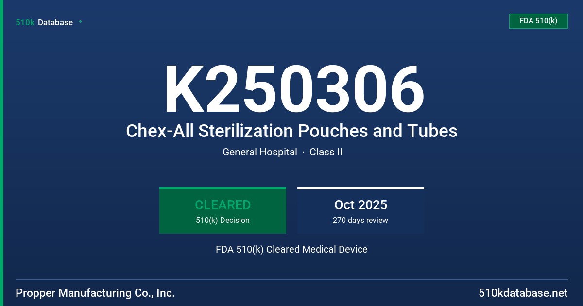 K250306 Chex-All Sterilization Pouches and Tubes FDA 510(k) Cleared Medical Device