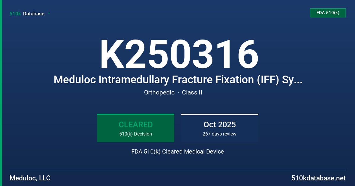K250316 Meduloc Intramedullary Fracture Fixation (IFF) System FDA 510(k) Cleared Medical Device