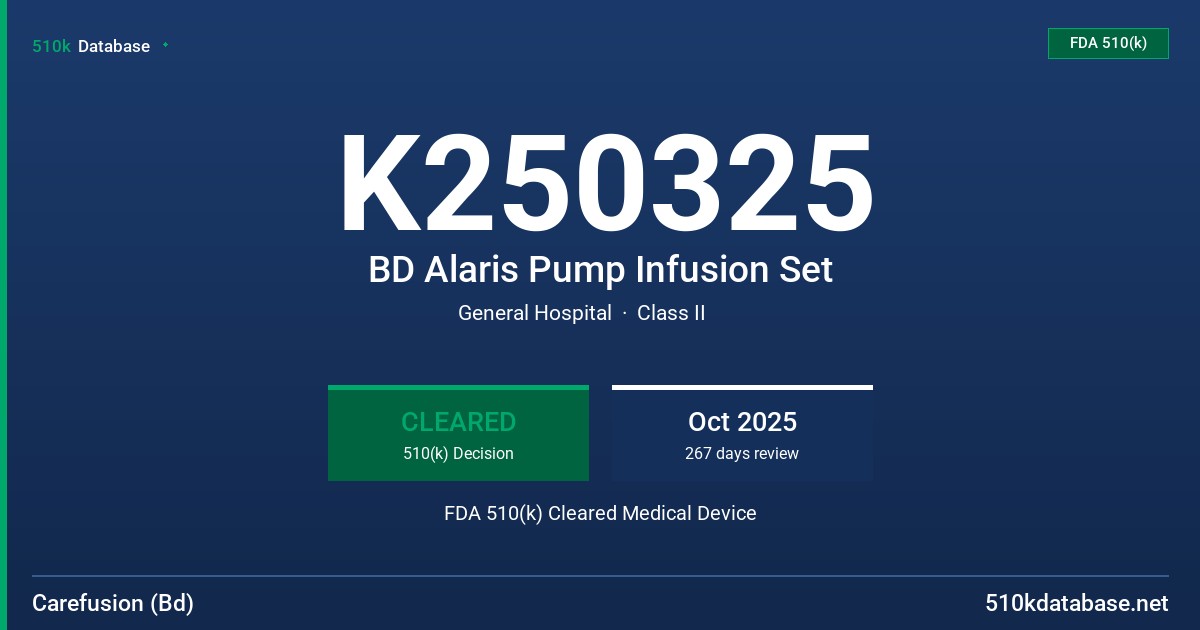 K250325 BD Alaris Pump Infusion Set FDA 510(k) Cleared Medical Device