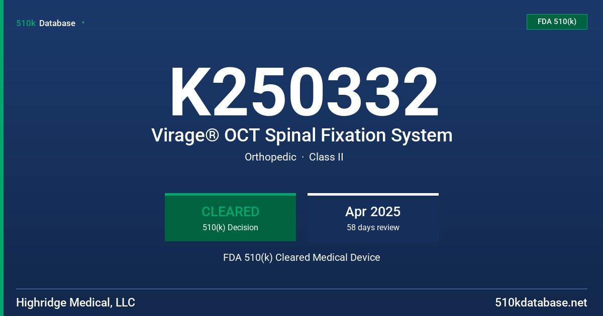 K250332 Virage® OCT Spinal Fixation System FDA 510(k) Cleared Medical Device