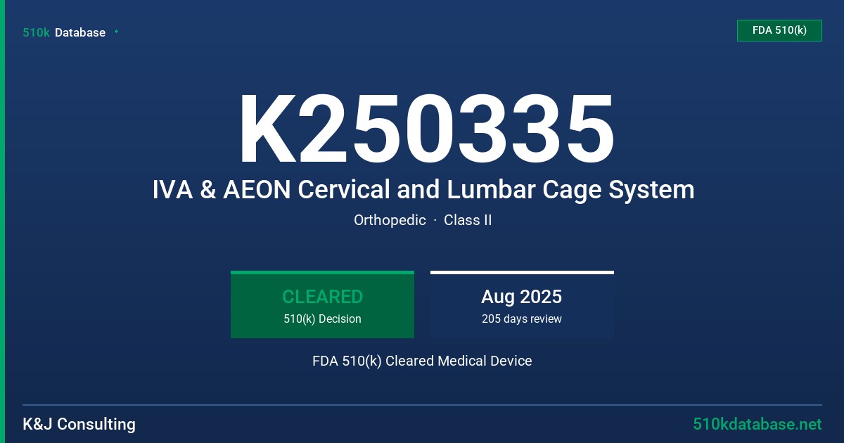 K250335 IVA & AEON Cervical and Lumbar Cage System FDA 510(k) Cleared Medical Device