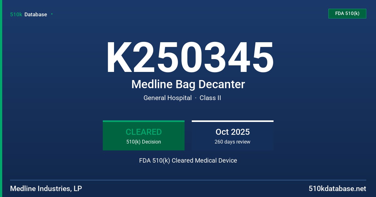 K250345 Medline Bag Decanter FDA 510(k) Cleared Medical Device