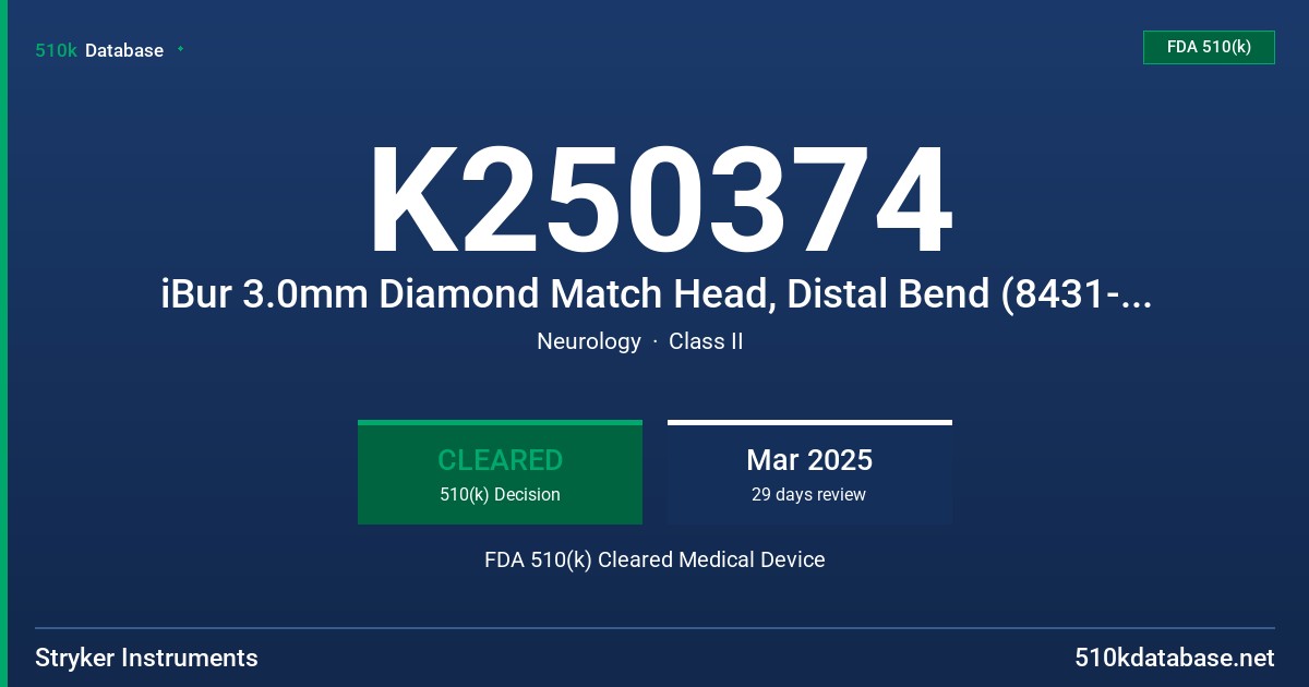 K250374 iBur 3.0mm Diamond Match Head, Distal Bend (8431-107-030D) FDA 510(k) Cleared Medical Device