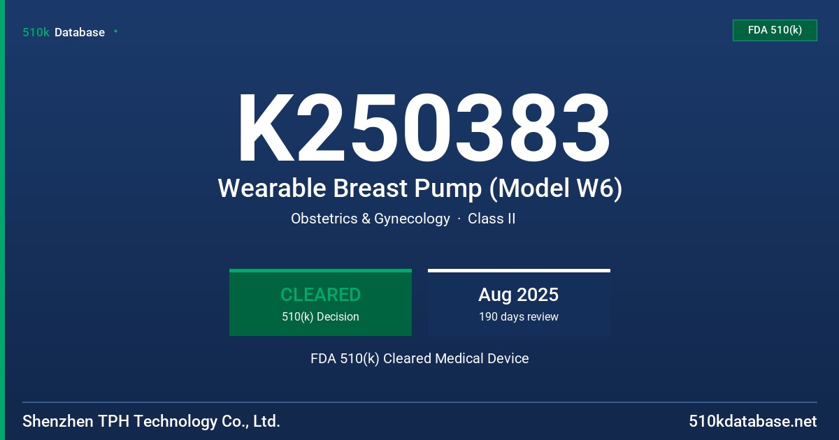 K250383 Wearable Breast Pump (Model W6) FDA 510(k) Cleared Medical Device