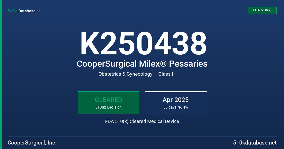K250438 CooperSurgical Milex® Pessaries FDA 510(k) Cleared Medical Device
