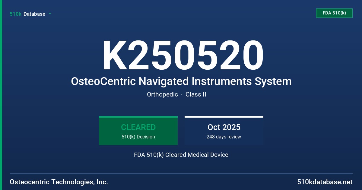 K250520 OsteoCentric Navigated Instruments System FDA 510(k) Cleared Medical Device