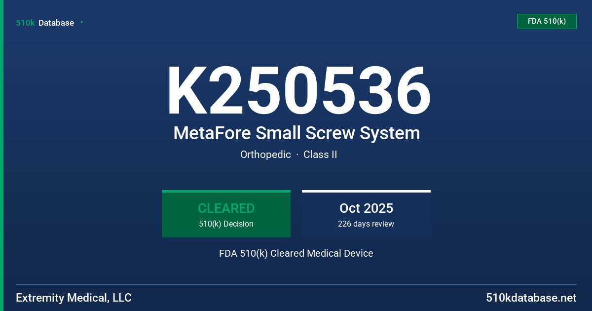 K250536 MetaFore Small Screw System FDA 510(k) Cleared Medical Device