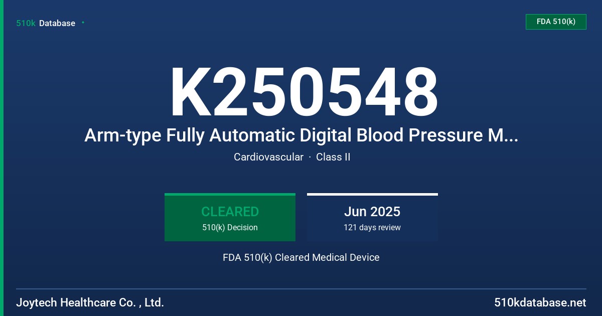K250548 Arm-type Fully Automatic Digital Blood Pressure Monitors (DBP-6286B, DBP-6186) FDA 510(k) Cleared Medical Device