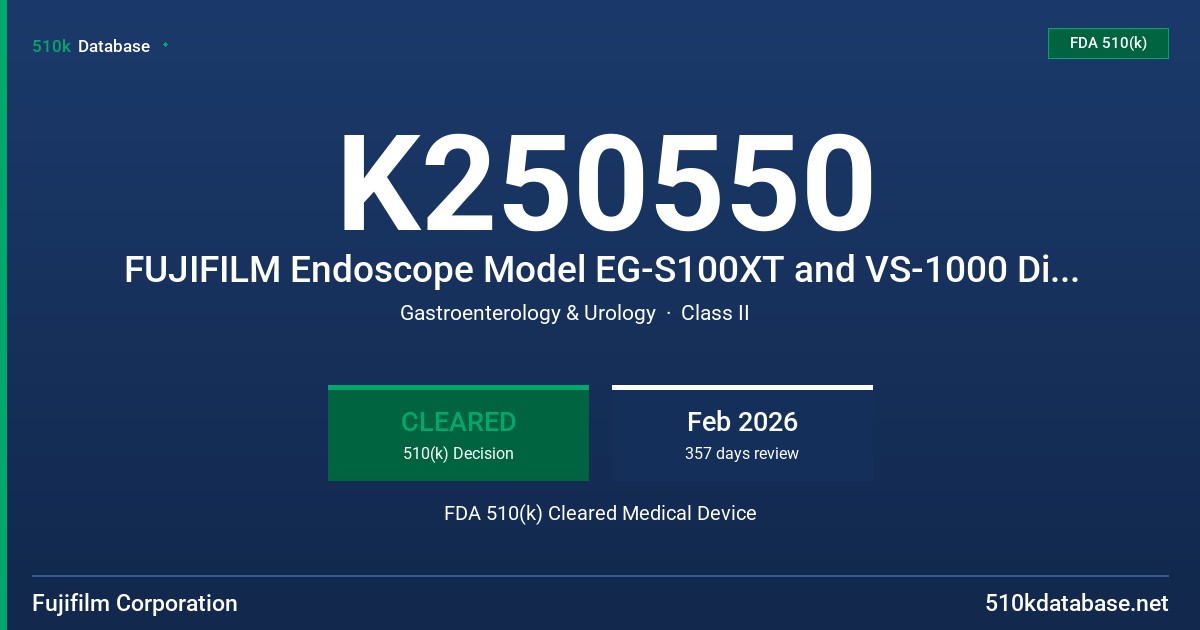 K250550 FUJIFILM Endoscope Model EG-S100XT and VS-1000 Display Unit FDA 510(k) Cleared Medical Device