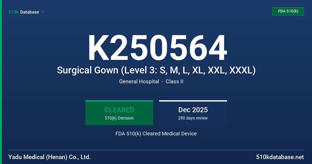 K250564 Surgical Gown (Level 3: S, M, L, XL, XXL, XXXL) FDA 510(k) Cleared Medical Device
