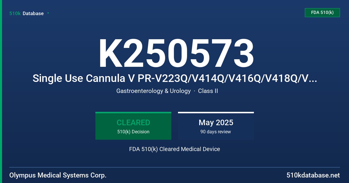 K250573 Single Use Cannula V PR-V223Q/V414Q/V416Q/V418Q/V420Q/V427Q/V434Q/V435Q FDA 510(k) Cleared Medical Device