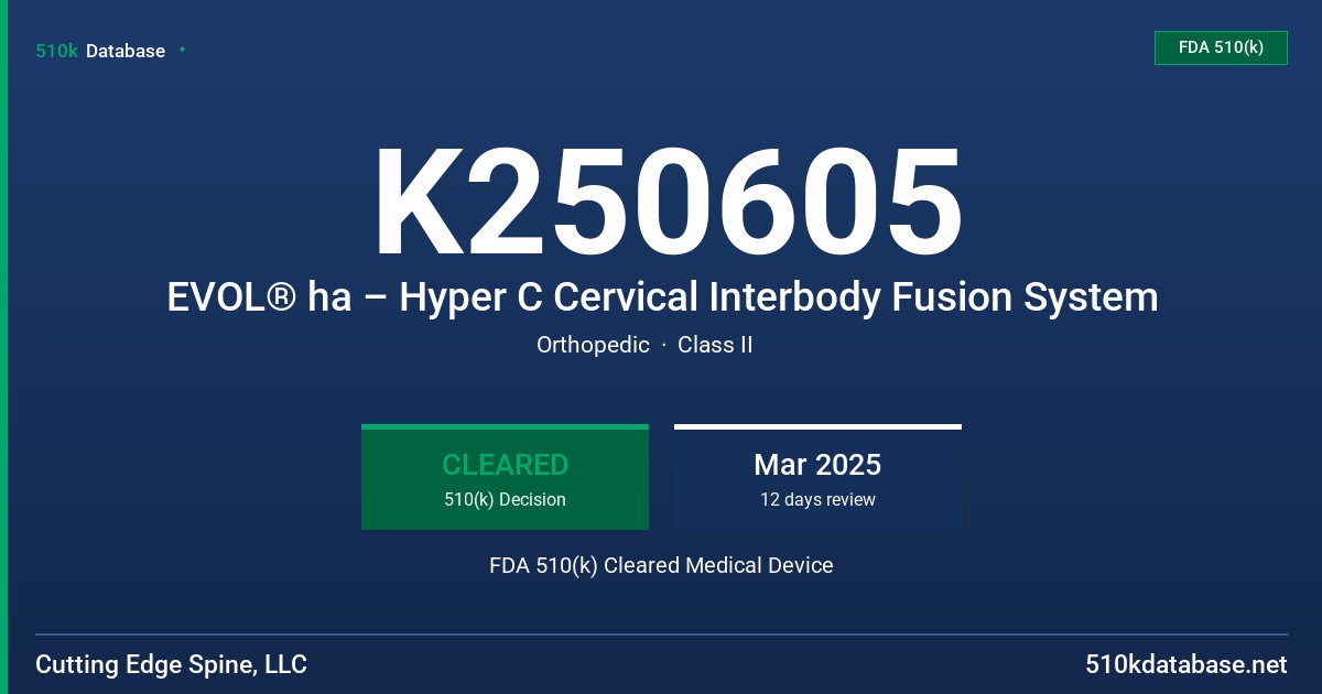 K250605 EVOL® ha – Hyper C Cervical Interbody Fusion System FDA 510(k) Cleared Medical Device