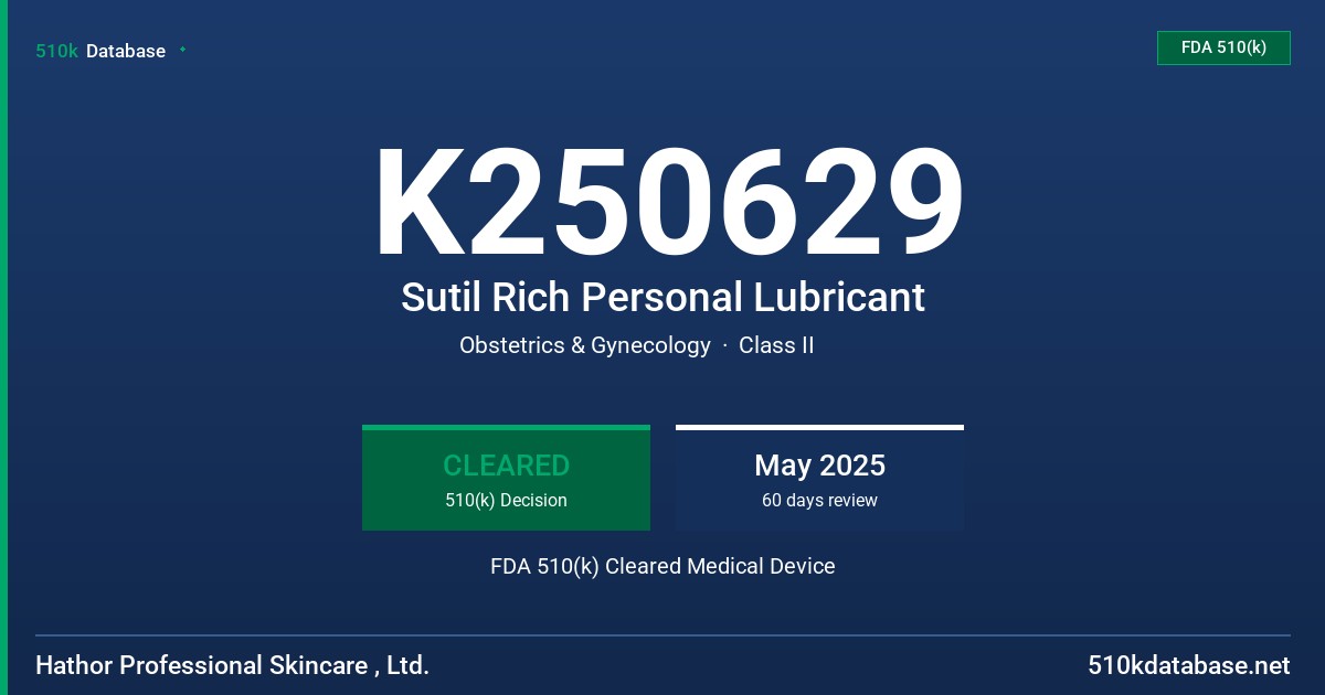 K250629 Sutil Rich Personal Lubricant FDA 510(k) Cleared Medical Device