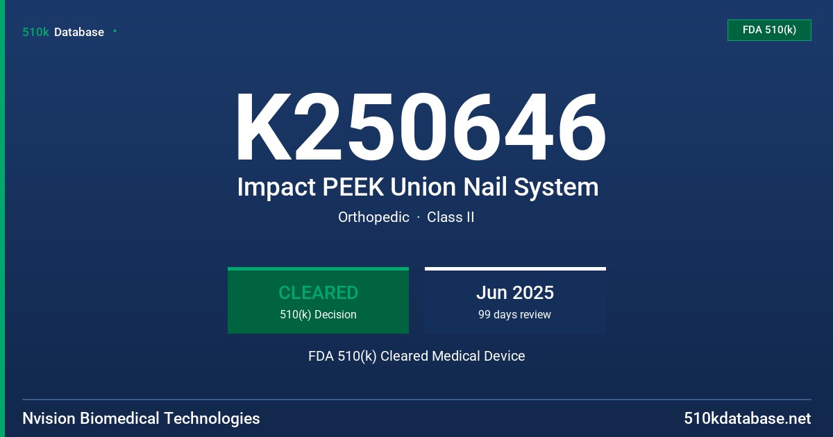 K250646 Impact PEEK Union Nail System FDA 510(k) Cleared Medical Device