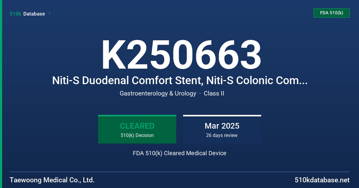 K250663 Niti-S Duodenal Comfort Stent, Niti-S Colonic Comfort Stent FDA 510(k) Cleared Medical Device