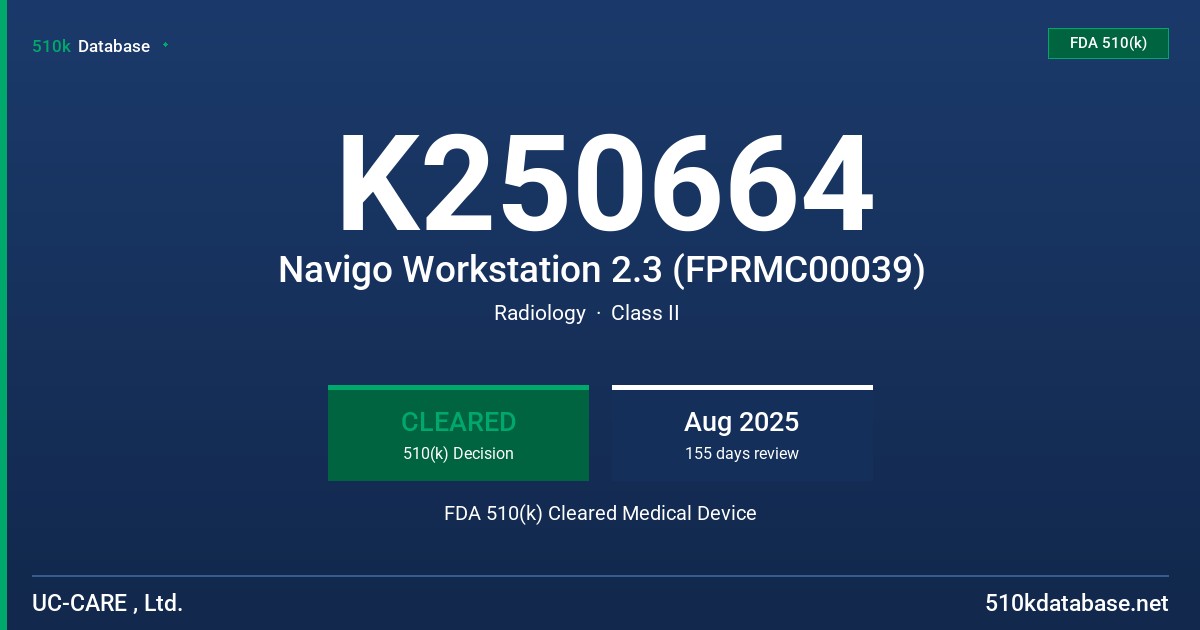 K250664 Navigo Workstation 2.3 (FPRMC00039) FDA 510(k) Cleared Medical Device
