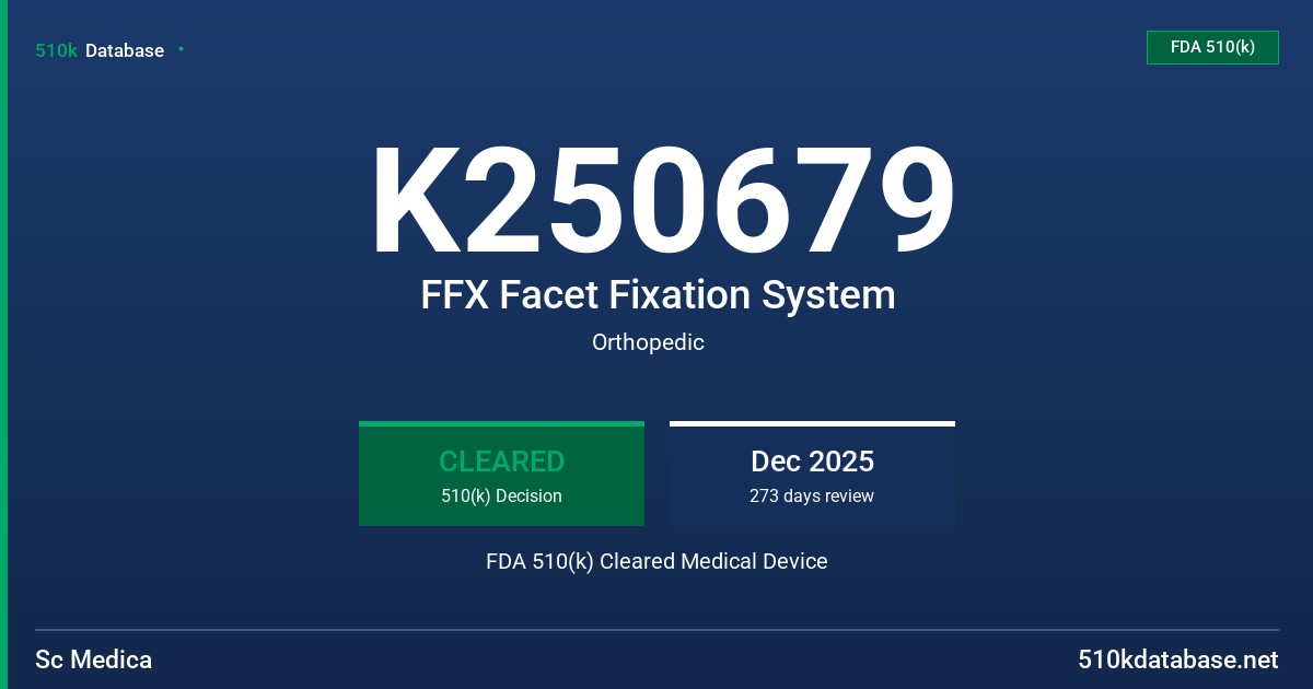 K250679 FFX Facet Fixation System FDA 510(k) Cleared Medical Device