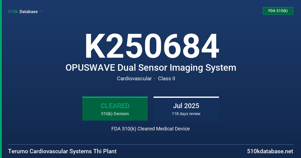 K250684 OPUSWAVE Dual Sensor Imaging System FDA 510(k) Cleared Medical Device