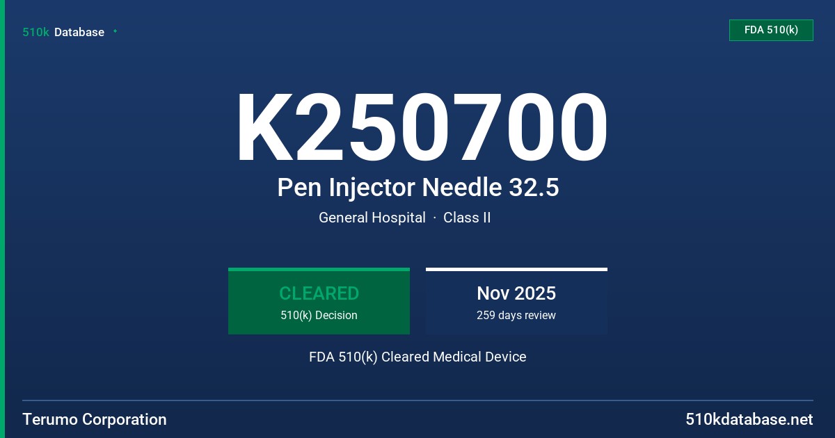 K250700 Pen Injector Needle 32.5 FDA 510(k) Cleared Medical Device