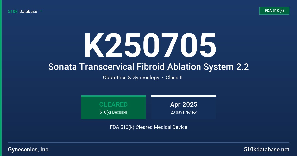 K250705 Sonata Transcervical Fibroid Ablation System 2.2 FDA 510(k) Cleared Medical Device