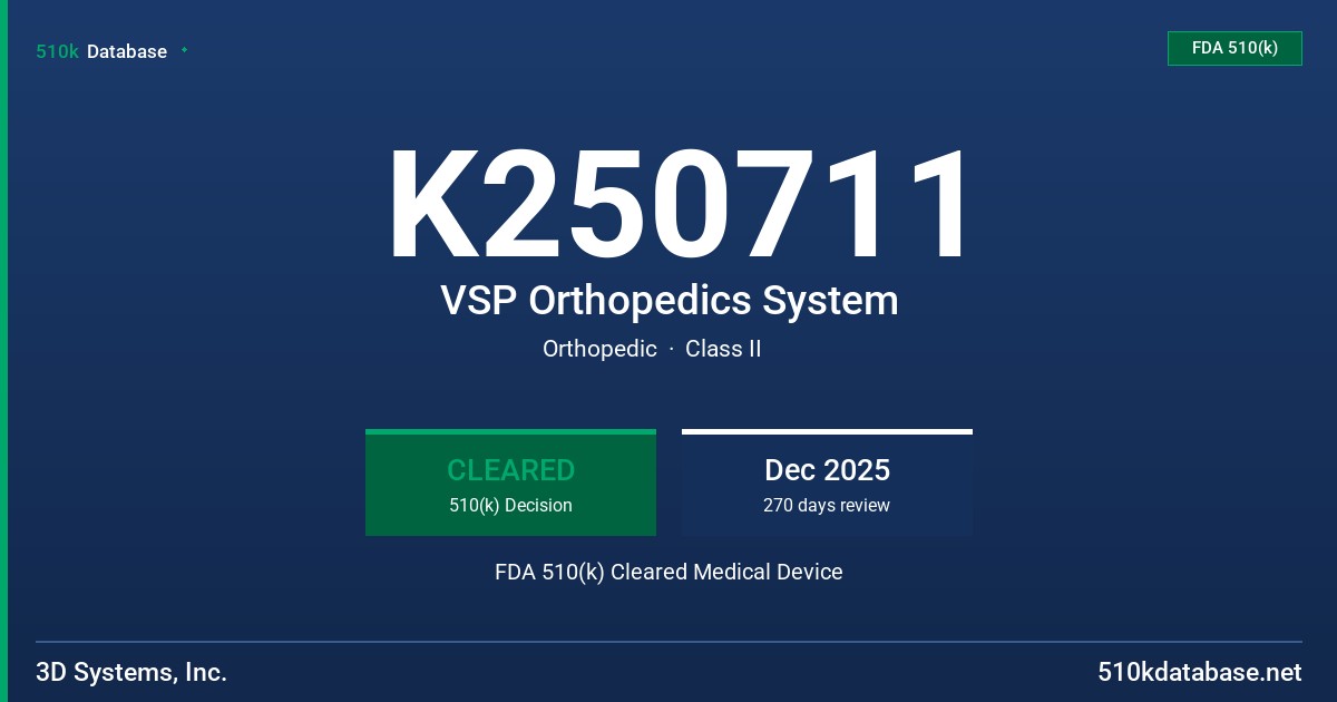 K250711 VSP Orthopedics System FDA 510(k) Cleared Medical Device
