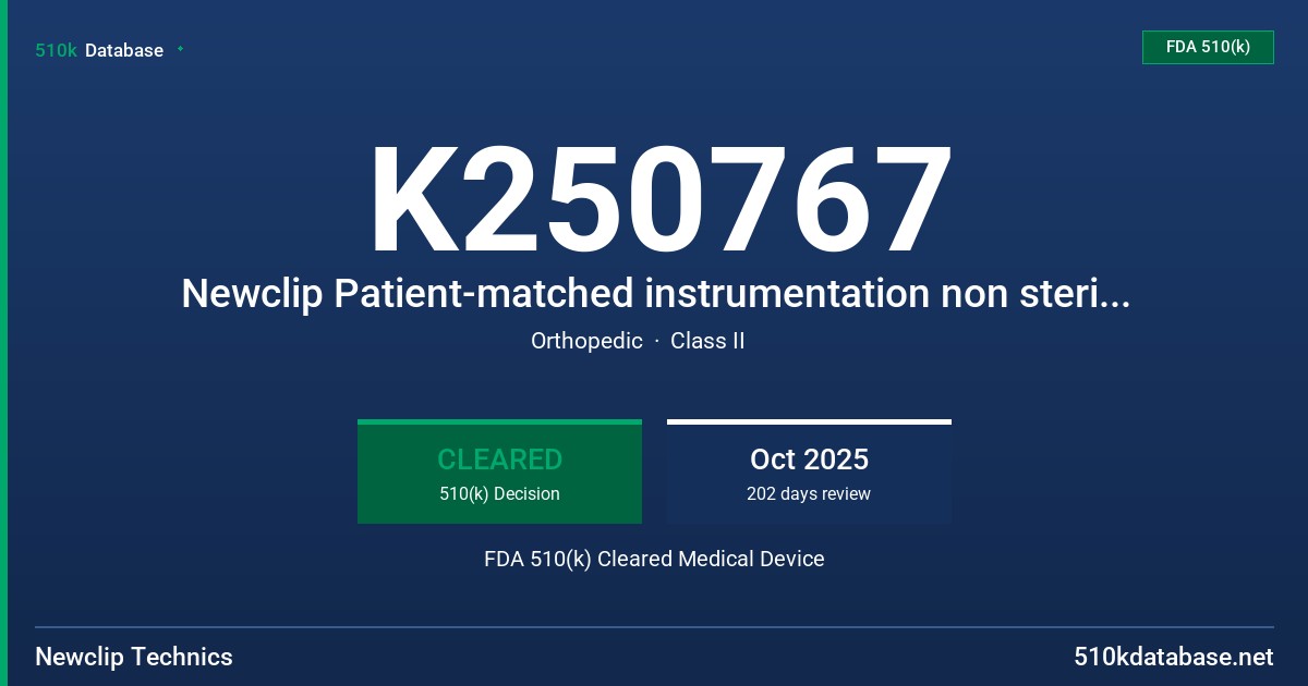 K250767 Newclip Patient-matched instrumentation non sterile PSI FDA 510(k) Cleared Medical Device