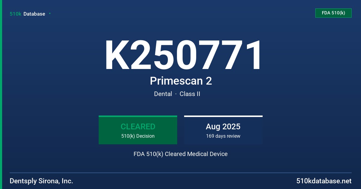 K250771 Primescan 2 FDA 510(k) Cleared Medical Device