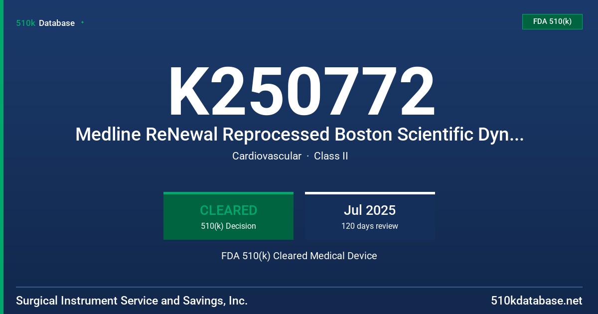 K250772 Medline ReNewal Reprocessed Boston Scientific Dynamic XT Unidirectional Steerable Diagnostic Catheter FDA 510(k) Cleared Medical Device