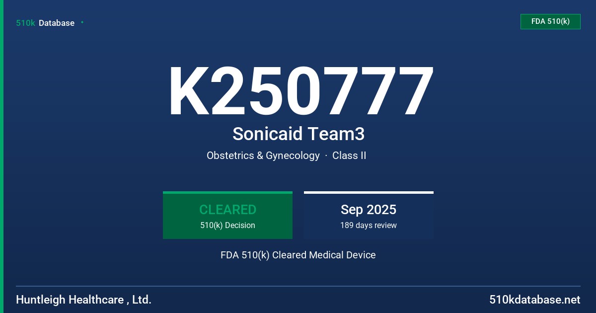 K250777 Sonicaid Team3 FDA 510(k) Cleared Medical Device